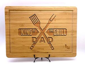 King of the Grill Dad Cutting Board for Dad or Men, Personalized Cutting Board, Custom Cooking Gift, Father’s Day or Dad’s Birthday Gift, BBQ Gifts, 9 Different Designs, With Display Stand