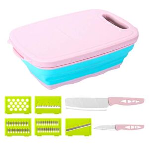 YIJIA Collapsible 9in1 Multifunction Chopping Boardand and Storage Basket RV Set,Including Cutting Board,Vegetable Slice Cutters,Knives and Colander.Slicing Board for Kitchen,Camping,Picnic and BBQ