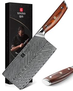 XINZUO Damascus Steel 7 Inch Cleaver Knife, Professional Butcher Knife Sharp Chinese Chef Knife Chopping Knife Kitchen Knife Vegetable, Ergonomic Rosewood Handle-Yi Series