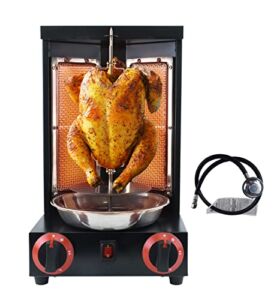 XGN Shawarma Machine Gas Doner Kebab Machine Chicken Gyro Grill Homemade Vertical Rotisserie with 2 Burners 110V Stainless Steel for Home, Outdoor(Black)