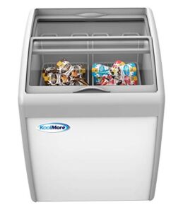 KoolMore – MCF-6C Commercial Ice Cream Freezer Display Case, Glass Top Chest Freezer with 2 Storage Baskets and Clear, Sliding Lid, 5.7 cu. ft. Capacity, White