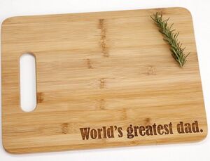 World’s Greatest Dad Engraved Bamboo Wood Cutting Board with Handle Father Birthday Best Father’s Day Gift