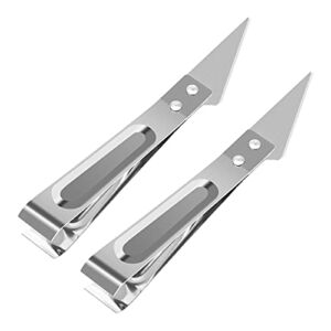 2 Pieces Biservice Fish Bone Tweezers with Knife,Kitchen Stainless Steel Flat and Slant Tweezers Pliers Meat Hair Remover Tools for Debone Salmon Catfish Bass Chicken Plucker (5.7″)