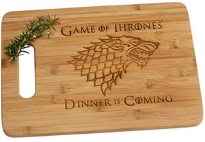 Game of Thrones Dinner is Coming Laser Engraved Bamboo Wood Cutting Board with Handle Funny Gift House Stark