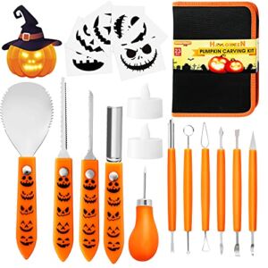 Halloween Pumpkin Carving Kit Tools, 23Pcs Professional Heavy Duty Stainless Steel Carving Set for Pumpkin Jack-o-Lanterns, Pumpkin Carving Set with Carrying Case