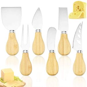 6 PCS Cheese Knives Set,Stainless Steel Cheese Knives with Wood Handle for Cutting Cheeses,Formaggio