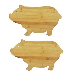 JB Home Collection 4575, Bamboo Wood Pig Cutting Board Pig Shaped Serving Board (2, 13.5″ x 7.5″)