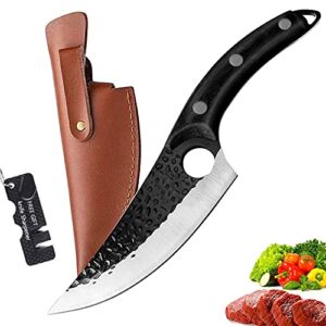 Meat Cleaver Knife 6Inch, Hand Forged Boning Knife with Sheath Butcher Knives High Carbon Steel Fillet Knife Vegetable Chef Knives for Kitchen, Camping, BBQ, Outdoor…