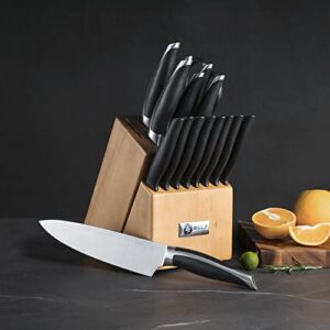 BILL.F Knife Set, 17 PCS Kitchen Knife Set with Block Super Sharp Chef Knives Sets Including Scissors and Built-in Sharpener