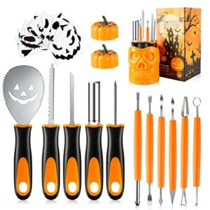Halloween Pumpkin Carving Tools, 24 PCS Best Pumpkin Carving Tools, Stainless Steel Professional Pumpkin Cutting Carving Set with Carrying Case, Carving Kit Tools for Halloween