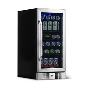 NewAir 15 Inch Beverage Refrigerator Cooler with 96 Can Capacity – Mini Bar Beer Fridge with Reversible Hinge Glass Door – Cools Beer, Wine, and Beverages to 36F – Stainless Steel ABR-960