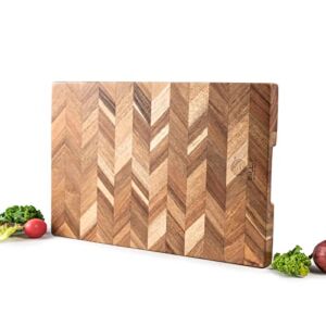 BILL.F Wooden Chopping Board, 14×9 inch Acacia Wood Cutting Board for Kitchen Chopping Butcher Block Cutting Board with End Grain