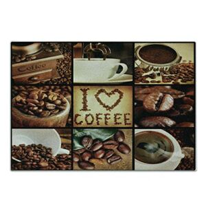 Lunarable Brown Cutting Board, I Love Coffee Theme Collage Roasted Beans Brewing Machines and Cups Aromatic Drink, Decorative Tempered Glass Cutting and Serving Board, Large Size, White Brown