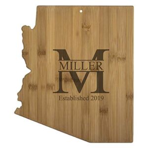 USA Arizona State Shaped Personalized MILLER Cutting Board | Custom Bamboo Serving & Cutting Board (Arizona)