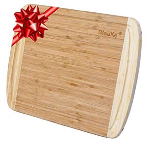 Wood Cutting Board for Kitchen – 14×11″ Large Bamboo Cutting Board with Juice Groove – Wooden Chopping Board, Serving Tray, Butcher Block – BlauKe®