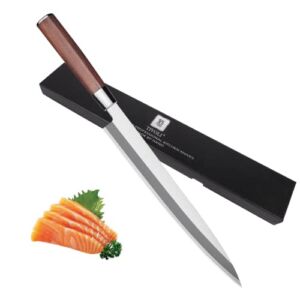 TIVOLI Sashimi Knife 10.5″ Yanagiba Single Bevel Sushi Knife Japanese Fillet Knife Carbon Steel Professional Fish Slicing & Filleting Knife