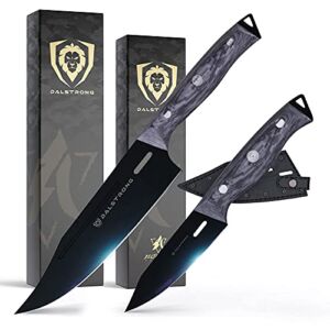 DALSTRONG Delta Wolf Series Chef Knife 8″ Bundled with Delta Wolf Series Paring Knife 4″ with PU Leather Sheath – Black Titanium Nitride Coating – G10 Camo Handle
