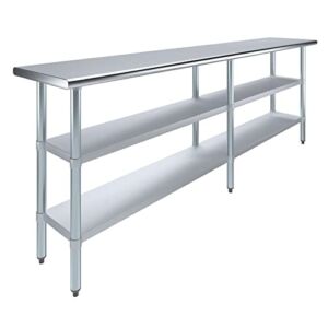 72″ Long X 18″ Deep Stainless Steel Work Table with 2 Shelves | Metal Food Prep Station | Commercial & Residential NSF Utility Table
