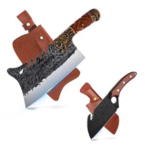 Meat Cleaver Bone Chopper Bundle With Butcher Chopping Knife Outdoor Viking Knife for BBQ Camping Hunting