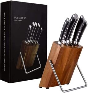ZZWW Kitchen Knife Set, Professional 6 Piece Knife Set with Wooden Block Germany High Carbon Stainless Brown