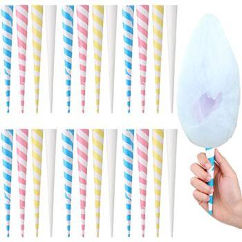 Cotton Candy Cones Striped White Cotton Candy Sticks Paper Cotton Candy Floss Sugar Cane Sticks Colorful Cotton Candy Cones for Cotton Candy Making Accessories Party Supplies (100) | The Storepaperoomates Retail Market - Fast Affordable Shopping