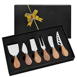 Elegant Cheese Knives Set，Mother’s Day Gift Stainless Steel Cheese Knives with Acacia Wood Handle，Collection with Cheese Spreader Cutter Slicer Fork for Charcuterie Boards and Tableware Gift Set
