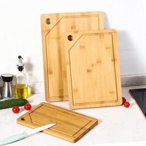 HomeStyle Essentials Bamboo Cutting Board Set with Juice Grooves and Grip Holes (3-Piece Set) – Organic Cutting Board Set for Kitchen – Large Wood Chopping Board for Meat, Cheese and Vegetables