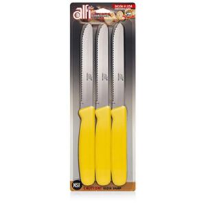Alfi All-Purpose Knives Aerospace Precision Rounded Tip – Home And Kitchen Supplies – Serrated Steak Knives Set |Made in USA (3 Pack)