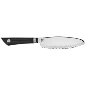Shun Cutlery Sora Ultimate Utility Knife 6″, Wide Serrated Kitchen Knife Perfect for Precise Cuts, Ideal for Preparing Sandwiches or Trimming Small Vegetables, Handcrafted Japanese Knife
