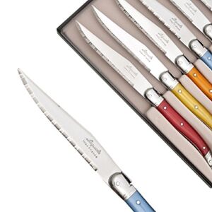 Set of 6 Laguiole steak knives ABS in assorted colors handles – Direct from France