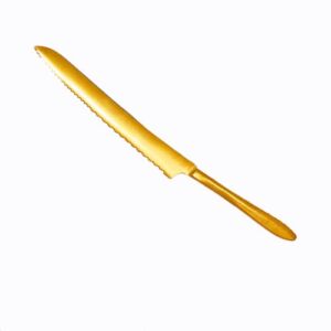 Elesinsoz 6 Inch Serrated Small Short Blade Gold Bread Knife for Homemade Bread Slicing Cutting Carving Cake Cutter Dinner Steak Knives Non Stick with Ergonomic Handle