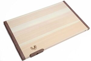 Yoshihiro Hinoki Cypress Japanese Natural Wooden Professional Grade Cutting Board with Anti Twisting Walnut Rim (Large)