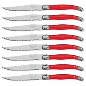 Laguiole By FlyingColors Steak Knife Set, Stainless Steel, Red Handles, 8 Pieces Red.