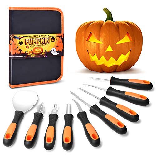 GoStock Pumpkin Carving Kit, Upgrade Soft Grip Rubber Handle 9 Pieces Pumpkin Carving Tools Set Heavy Duty Stainless Steel Masters Carving Kit with Zipper Bag for Halloween Jack-O-Lanterns | The Storepaperoomates Retail Market - Fast Affordable Shopping