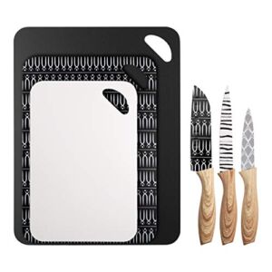 COOK WITH COLOR 6 Piece Kitchen Knives and Board Set – Includes 3 Knives and 3 Cutting Boards – ( Black and White Collection)