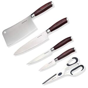 ZHOU HEI YA Kitchen Knife Set, 5pcs Professional Chef’s Knife Set, Made of 3CR13 High Carbon Stainless Steel, Sharp Kitchen Knives are Essential for the Kitchen, with Kitchen Scissors