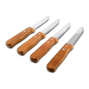 SET OF 4 – 5-Inch Blade Restaurant Style Steak Knives, Round Tip, Thick-Grip Wood Handle Steak Knife Set