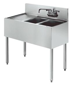 Stainless Steel Two Compartment Under Bar Sink Left Drainboard 36 x 18.5