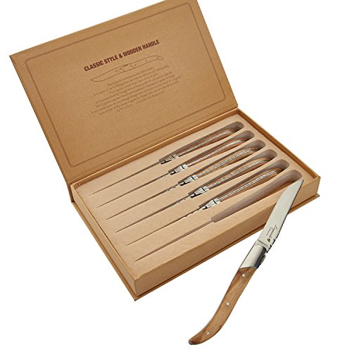 FLYINGCOLORS Flying Colors Laguiole Steak Knife Set. Stainless Steel, Olive Wood Handle, Gift Box, 6 Pieces | The Storepaperoomates Retail Market - Fast Affordable Shopping