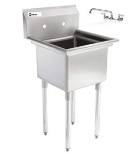 Commercial Kitchen Prep and Utility Stainless Steel One 1 Compartment Bay Sink with 10″ Faucet (24″ Width x 24″ Length)