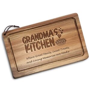 IDEAL ERA Funny Grandma’s Kitchen Where Great Meals Sweet Treats Loving Memories are Made Engraved Acacia Wood Cutting Board Juice Groove, Gift Grandma, Farmhouse Kitchen Gift, 13×8 Inch, SaddleBrown
