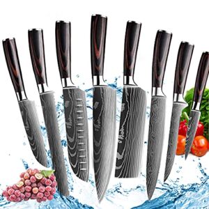 Nimluxe Kitchen Chef Knife Sets,8 Pieces Professional High Carbon Stainless Steel Chef Knives, Pakkawood Handle,3.5-9 Inch Ultra Sharp Cooking Knife for Vegetable Meat Fruit