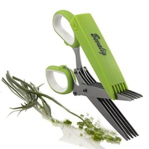 Bevalig Herb Scissors-Snip, Chop & Cut Herbs-5 Blades Stainless Steel Multipurpose Kitchen Shear with Cover & Cleaning Comb-Plus Bonus Recipe eBook, Premium Cooking Gadget for a Healthy Meal