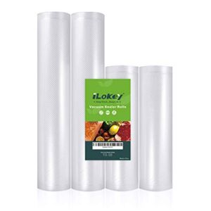 ILokey Vacuum Sealer Bags Rolls, 2 Rolls 8”x 16.5′ and 2 Rolls 11”x 16.5′, Sealer Bags for Food Storage, Commercial Grade Food Saver Bags, Heavy Duty Embossed and Custom-Sized Design, BPA-Free, Perfect for Sous Vide (2 Pack 8″ x 16.5′ and 2 Pack 11″ x 16.