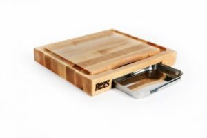 John Boos Block PM1514225-P Newton Prep Master Maple Wood Reversible Cutting Board with Juice Groove and-Pan, 15 Inches x 14 Inches x 2.25 Inches