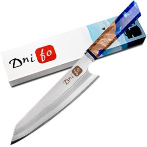 Dnifo Chef Knife, 8-inch Japanese Kiritsuke Chef Knife, Super Sharp Stainless Steel Professional High Carbon Japanese Kitchen Knife, Ergonomic Resin Wood Handle with Sheath Gift Box