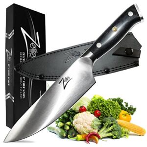 Zelite Infinity Chef Knife 8 Inch, Chefs Knife, Kitchen Knife, Chef’s Knives, Chef Knives, Sharp Knife, Vegetable Knife – German High Carbon Stainless Steel – Pakkawood Handle – Leather Sheath