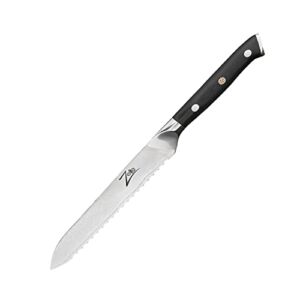 Zelite Infinity Serrated Utility Knife Kitchen, Serrated Knife 5.5 Inch, Damascus Kitchen Knife Kitchen Utility Knife – Japanese AUS-10 Super Steel 67-Layer Damascus Knife – Razor Sharp Knife