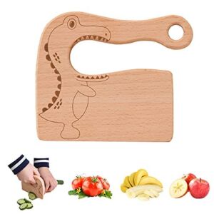 Wooden Kids Knife for Cooking and Chopping, Dinosaur Themed Montessori Kitchen Tools for Toddlers, Children’s Safe knives to Cut Vegetables, Fruits, Salad, Kid Friendly Knives 5″ x 4″ Ages 2+