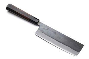 Yoshihiro Kurouchi Black-Forged Blue Steel Stainless Clad Nakiri Japanese Vegetable Knife (6.5” (165mm) & No Saya)